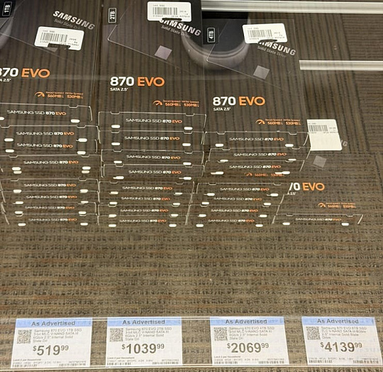 Стоимость накопителя Samsung 870 EVO 8TB с интерфейсом SATA III превысила $4000