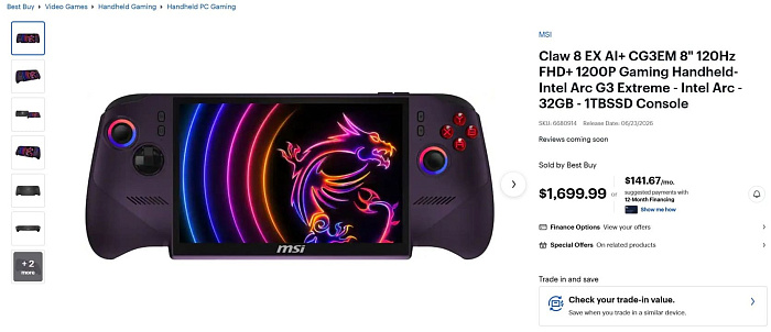 Портативная игровая консоль MSI Claw 8 EX AI+ оценена в приличные $1699