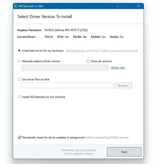 NVCleanstall 1.18.0 больше не требует NVIDIA App для чистой установки драйвера