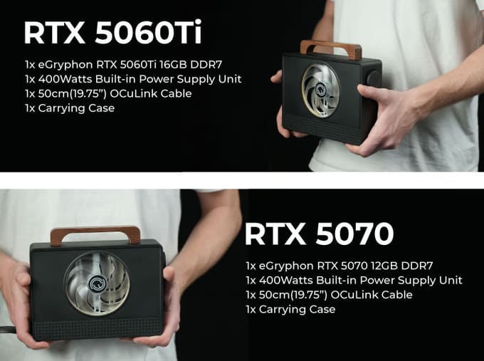 eGPU eGryphon включает в себя RTX 5060 Ti / RTX 5070, встроенный БП и OCuLink с Thunderbolt 5