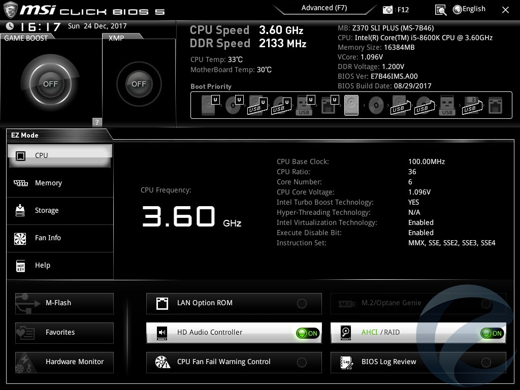 Интерфейс UEFI BIOS материнской платы MSI Z370 SLI PLUS