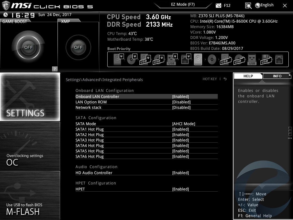 Интерфейс UEFI BIOS материнской платы MSI Z370 SLI PLUS