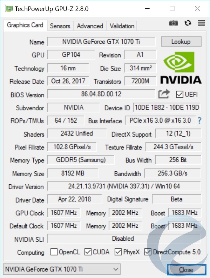Технические характеристики видеокарты Inno3D iChiLL GeForce GTX 1070 Ti X4