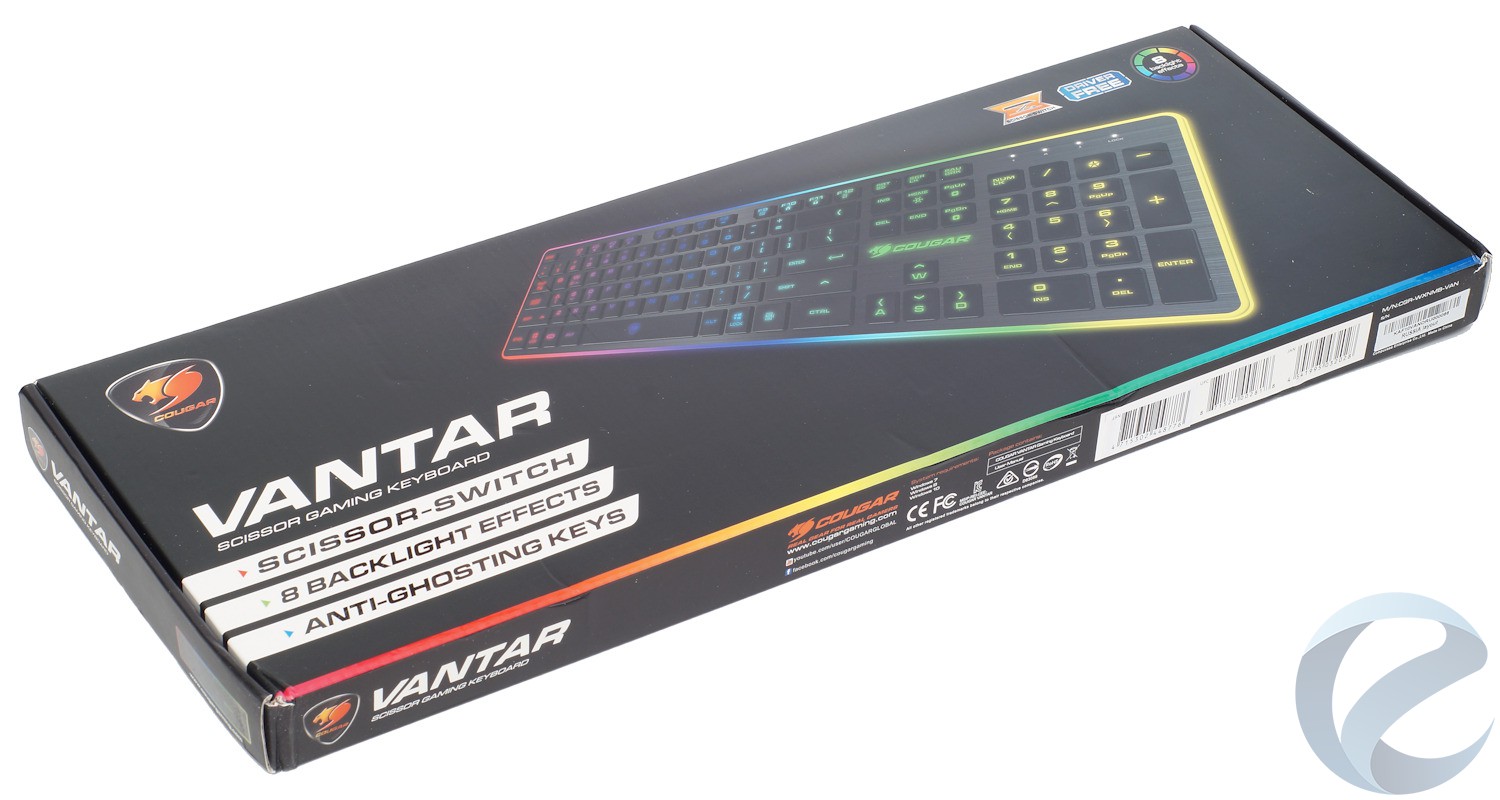 Упаковка и комплектация игровой клавиатуры COUGAR Vantar