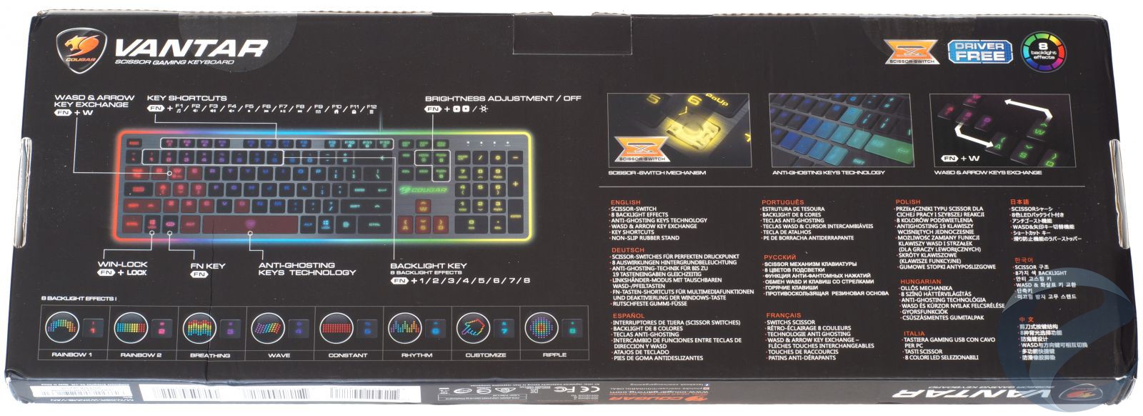 Упаковка и комплектация игровой клавиатуры COUGAR Vantar