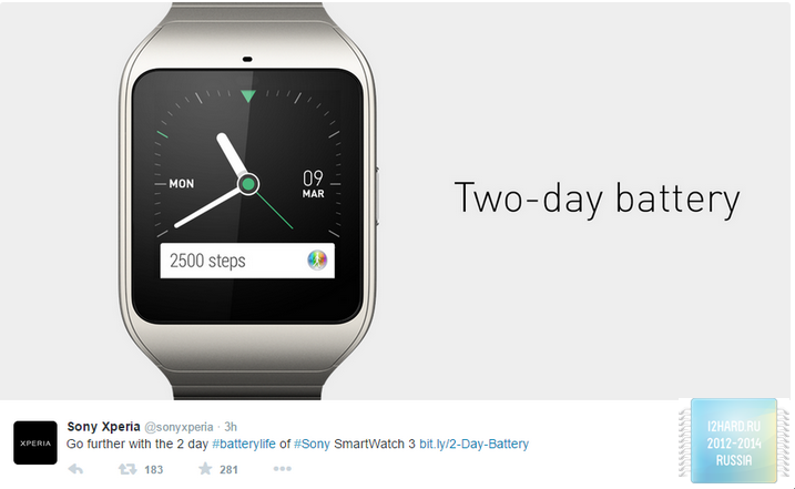 Sony напомнила, что SmartWatch 3 работают дольше Apple Watch