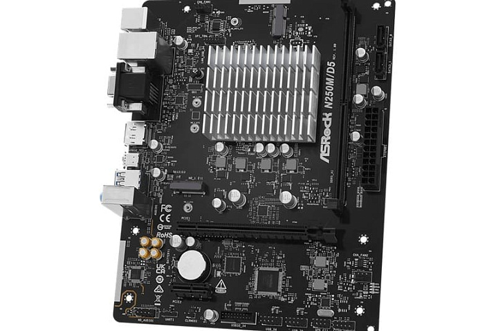 Бюджетная плата ASRock N250M/D5 оснащается одним слотом DDR5 и мобильным Intel N250