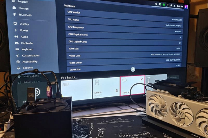 Энтузиаст подключил Radeon RX 9070 XT к Steam Machine как внешнюю видеокарту