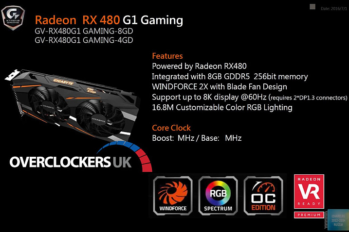 Radeon RX 480 G1 Gaming от Gigabyte на подходе