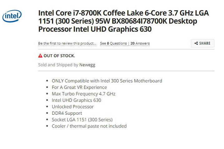 В Европе наблюдается нехватка  Intel Coffee Lake-S