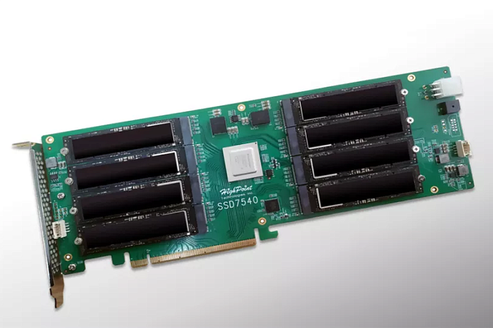 Плата расширения HighPoint SSD7540 вмещает до восьми твердотельных накопителей M.2