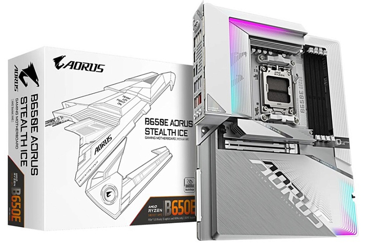 GIGABYTE B650E AORUS Stealth Ice: белоснежный дизайн и скрытые разъемы