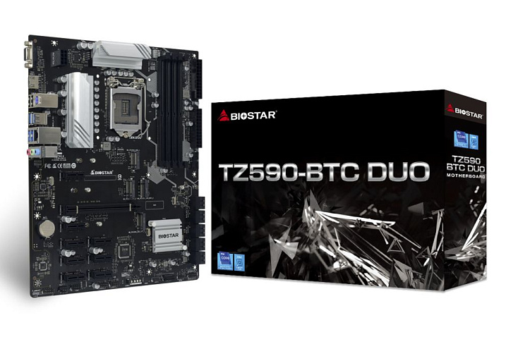 BIOSTAR представила материнскую плату TZ590-BTC Duo для майнеров Ethereum и Chia