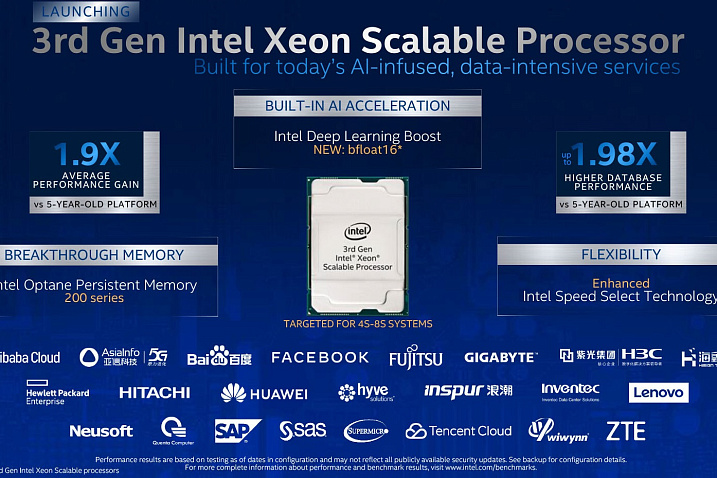 Intel представила третье поколение серверных процессоров Xeon Scalable “Cooper Lake”
