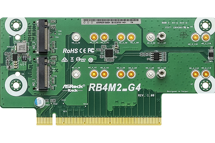 ASRock Rack представила плату для подключения четырех SSD-накопителей RB4M2_G4
