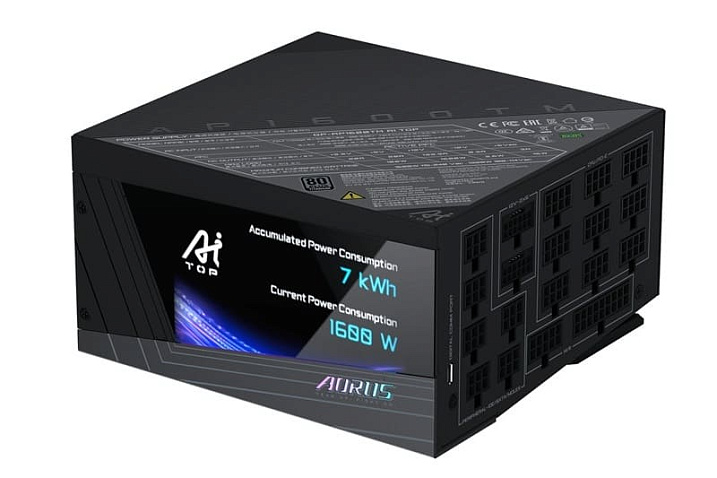 Блок GIGABYTE AORUS P1600W AI TOP поддерживает подключение четырёх видеокарт через 12V-2x6