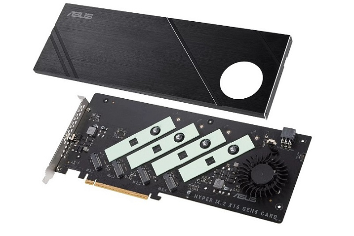 ASUS Hyper M.2 x16 Gen5 Card поддерживает установку четырех накопителей PCIe 5.0