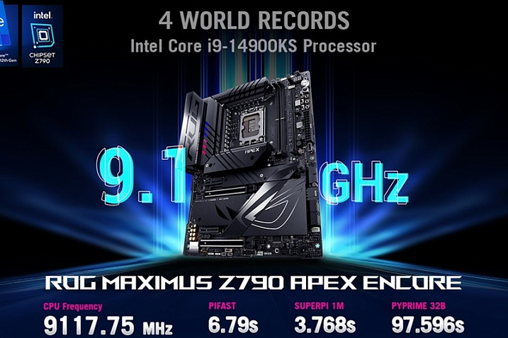 Разогнанный Core i9-14900KS до 9.1 GHz установил 4 мировых рекорда