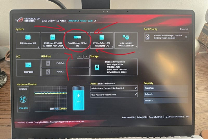 У владельца ASUS ROG Zephyrus G14 пропал модуль памяти после официального ремонта 