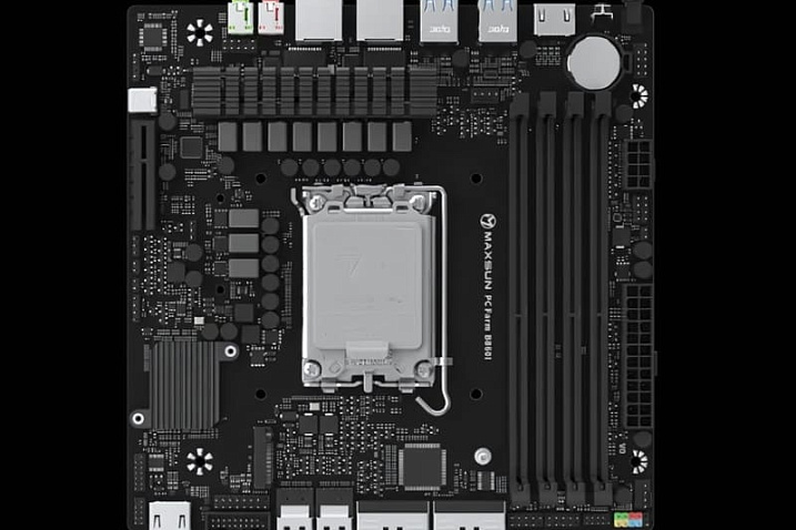 MAXSUN показала миниатюрную плату MS-PC Farm B860I с 4 слотами для оперативной памяти