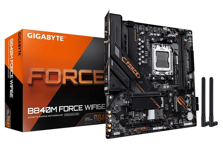 Недорогая плата GIGABYTE B840M FORCE WIFI6E поддерживает разгон памяти до 8200 MT/s