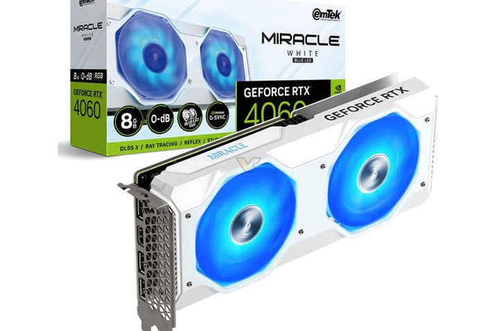 Emtek GeForce RTX 4060 Miracle White LED выполнена в белом цвете