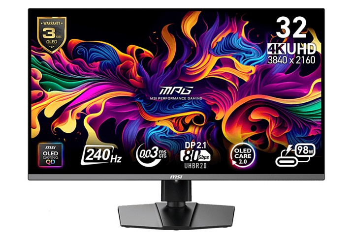 MSI MPG 322URX полагается на матрицу QD-OLED и DisplayPort 2.1a с UHBR20