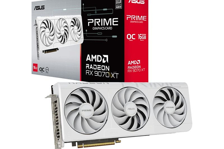 Видеокарта ASUS Prime Radeon RX 9070 XT теперь доступна в белом цвете