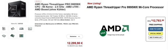  AMD Threadripper PRO 9995X почти за $12 тысяч показал возможности в Geekbench