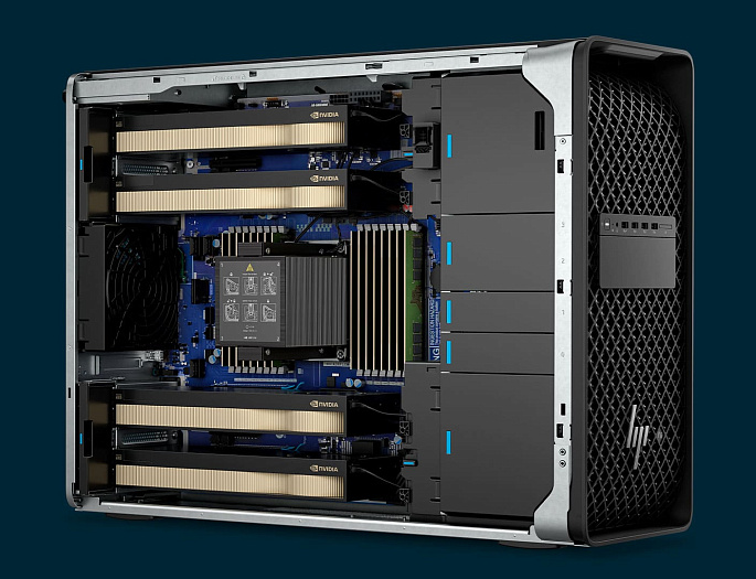 Рабочая станция HP Z8 Fury G6i поддерживает подключение четырёх видеокарт RTX PRO 6000