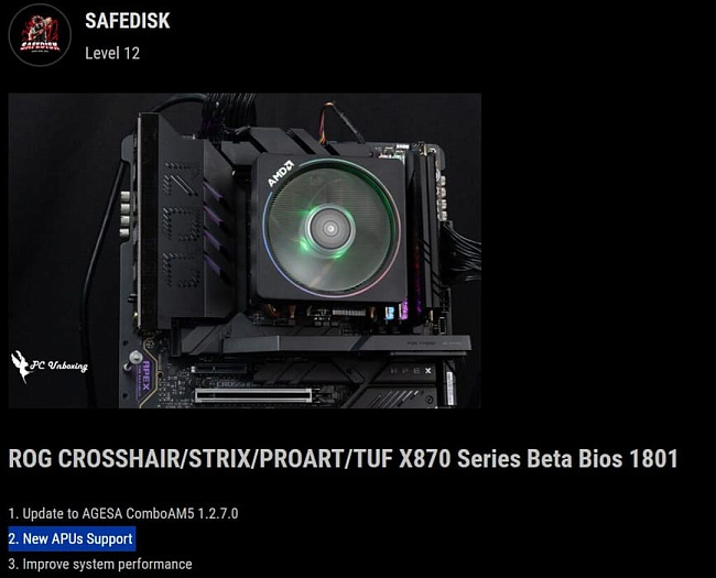 ASUS подтверждает поддержку новых процессоров в прошивке AMD AGESA 1.2.7.0 ASUS подтверждает поддержку новых процессоров в прошивке AMD AGESA 1.2.7.0