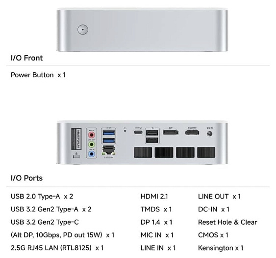 Мини-ПК Minisforum M1-1295 лишён каких-либо портов на лицевой панели Мини-ПК Minisforum M1-1295 лишён каких-либо портов на лицевой панели