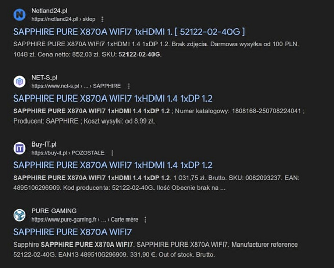 Материнская плата SAPPHIRE PURE X870A WIFI 7 близка к глобальному запуску