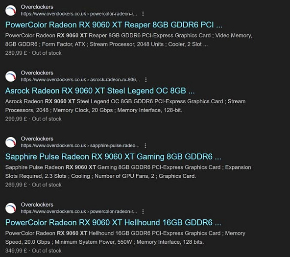 Предварительные цены на видеокарту AMD Radeon RX 9060 XT начинаются с $320