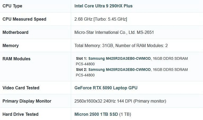 Core Ultra 9 290HX Plus показал себя более чем на 10% лучше Core Ultra 9 285HX