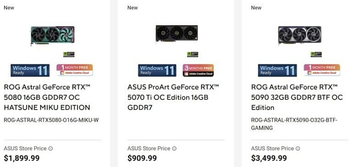 Видеокарта ASUS ROG Astral RTX 5080 Hatsune Miku продаётся почти в два раза дороже РРЦ