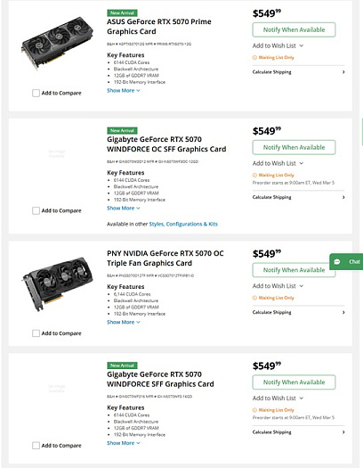 GeForce RTX 5070 будет доступна не во всех странах на момент начала продаж