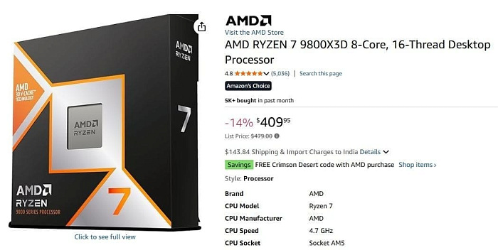 Лучший игровой процессор Ryzen 7 9800X3D подешевел до $410