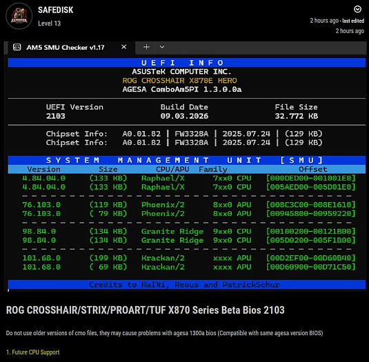 Бета-прошивка BIOS AGESA 1.3.0.0a для плат ASUS получила поддержку будущих процессоров AMD