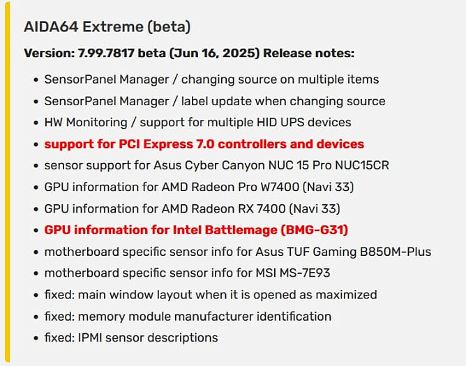 Бета-версия AIDA64 обзавелась поддержкой графического процессора Intel BMG-G31