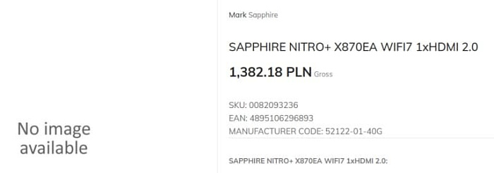 SAPPHIRE NITRO+ X870EA WIFI7 с разъёмом GC-HPWR начала появляться в магазинах