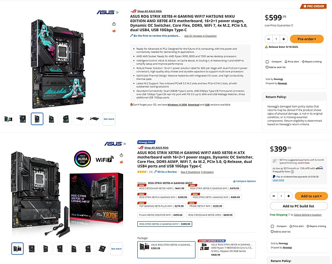 ASUS ROG Strix X870E-H Hatsune Miku Edition продаётся на 50% дороже оригинальной версии