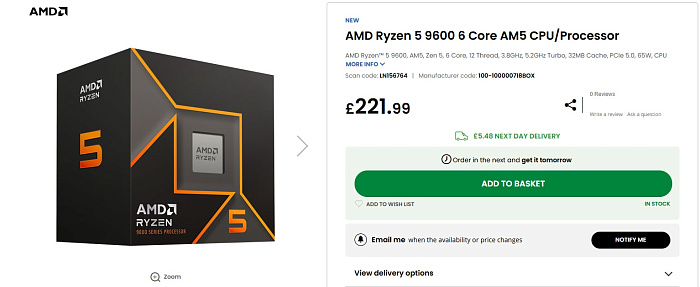 AMD Ryzen 5 9600 продаётся на $40 дешевле версии с индексом “X”