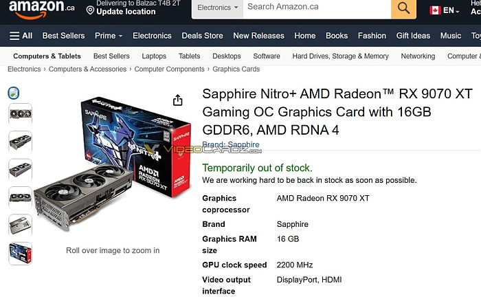 Первая SAPPHIRE Radeon RX 9070 XT NITRO+ была продана за $965    