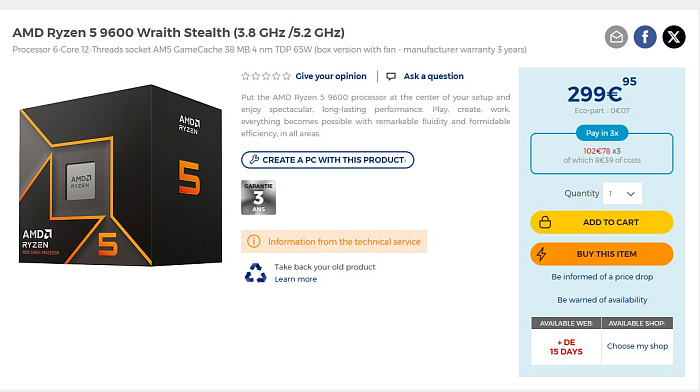 AMD Ryzen 5 9600 продаётся на $40 дешевле версии с индексом “X”