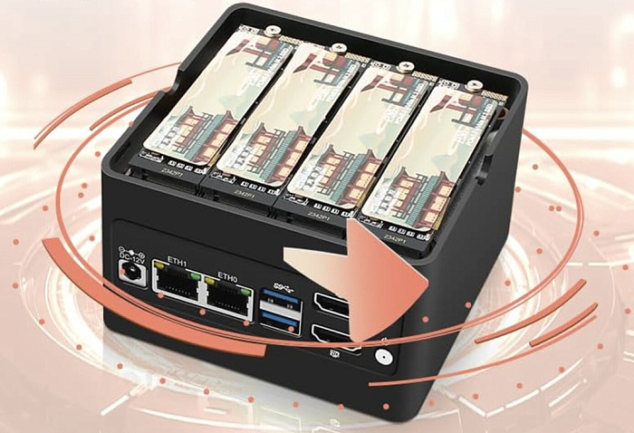Мини-ПК X86-P6 Pocket NAS предлагает четыре слота M.2 для создания сетевого хранилища  