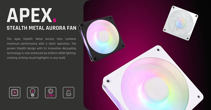 Металлические вентиляторы Alphacool Apex Stealth Metal Aurora теперь с подсветкой Металлические вентиляторы Alphacool Apex Stealth Metal Aurora теперь с подсветкой