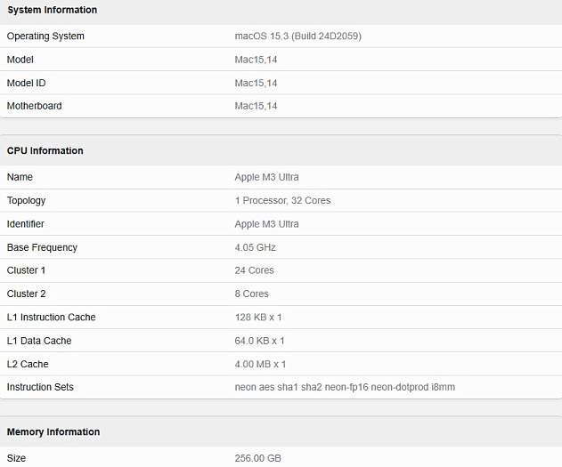 Apple M3 Ultra оказался до 29% лучше M2 Ultra в первом тесте Geekbench