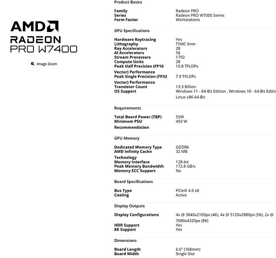 AMD представила Radeon Pro W7400 &mdash; энергоэффективную профессиональную видеокарту на RDNA 3