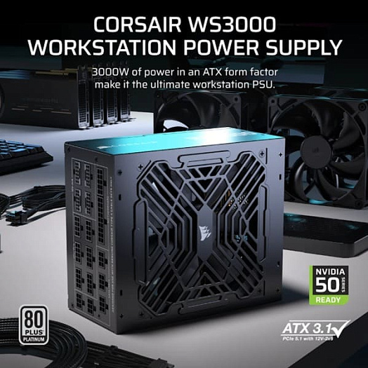 Блок питания CORSAIR WS3000 поддерживает подключение четырёх видеокарт через 12V-2x6
